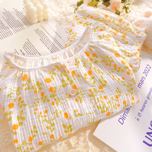 Đồ Ngủ Bằng Sợi Bông Quần Đùi Ngắn Tay Ngắn Hình Chú Chó Hoạt Hình Bằng Cotton Mùa Hè Cho Nữ Bộ Đồ Mặc Nhà Phong Cách Nổi Tiếng Trên Mạng Mẫu Mới Cổ Tròn Vải Xô