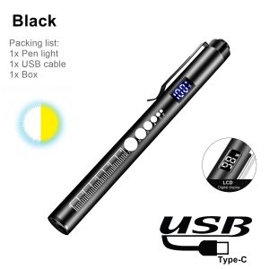 LCD 2-in-1 LED Mini White/Yellow Pen light Flashlight USB Rechargeable Eyes pupil Lamp Camping Child Emergency lighting Torch