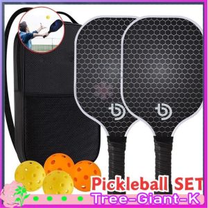1 Set Pickleball Set Pickleball Paddle Raket Bahan Serat Karbon Honeycomb Core Fiberglass 2 Rackets + 4 Balls