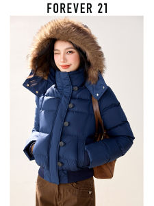 Forever21 | Vintage Hooded Fleece Collar Warm Winter Coat Short