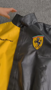 KSUAL F1 Ferrari Leather Jacket For Men 5 Star Yellow Bomber Motor Racing Waterproof Jacket With Zipper