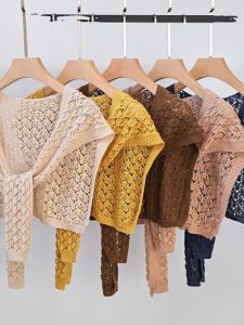 Korean Style Knitted Shoulder Wrap Womens Hollow out Shirt Sleeveless Summer Scarf Multi-Functional Geometric Pattern One Size Fits All