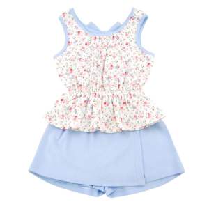 ชุดเชตสงกรานต์ เสื้อ+กางเกง ลายดอกไม้ ติดโบว์ข้างหลัง กางเกงกระโปรงน่ารักมากๆ จร้า