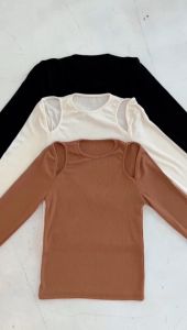Atasan Wanita Polos Cut Out Ribbed Long Sleeve Crop Top Bahan Rib Knit