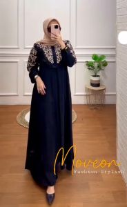 Gamis Bordir Crinkle Airflow Premium Fit to XL Busui/Ziper Depan Rayaza Bordir