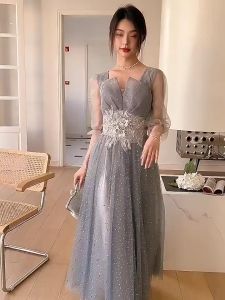 【Best value for money】 Recoal Dusty Blue Tulle Bridesmaid Gown 2022 Wedding Bridesmaid Dresses Long for Women Prom Banquet Dress