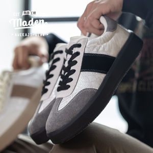 MADEN รองเท้าทำงานส้นหนาสำหรับผู้ชายรองเท้าอินเทรนด์2024รองเท้าเล่นกีฬาผู้ชายความสูงที่เพิ่มขึ้นรองเท้าแผ่นลำลองอเนกประสงค์ย้อนยุค