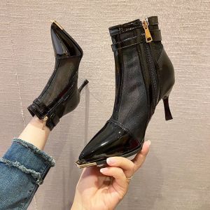 Giày Bốt Cao Gót Mũi Nhọn Thoáng Khí Cho Nữ Mùa Hè 2023 Giày Bốt Ngắn Thời Trang Đế Cao Su Lưới Lưới