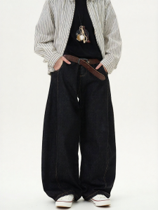 MADWITCH | Retro Denim Black Wide Leg Saber Jeans Loose Casual Trousers