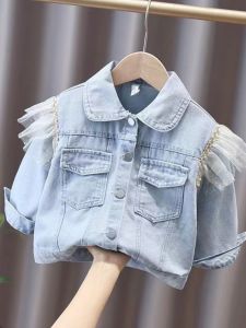 Girls Cat Print Denim Jacket Spring Autumn New Style Childrens Clothes Korean Version Open Cardigan Short Outerwear