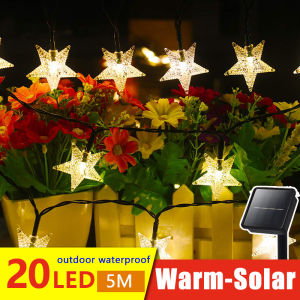 Solar Star String Lights 20/30/50 LED Outdoor Ramadan Christmas Fairy Lights 2 Lighting Modes & Waterproof for Holiday Wedding Party Xmas Tree Garden Decor