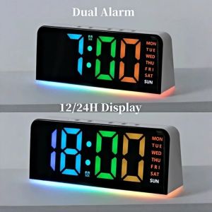 Light Week 2 Alarm RGB Digital Alarm Clock with 13Colors Mood Snooze USB Powered Table Clock 4 Level Brightness 12/24H LED Clock