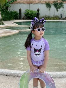 2024 New Childrens Swimsuit Short Sleeve Separate Princess Style Swimming Costume for Girls Baby Toddler Kids Swimwear