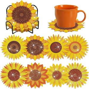 8 diamond painting coasters with brackets DIY sunflower diamond art coasters suitable for adults and beginners to use