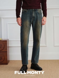 Retro Dark Blue Loose Five-pocket Mens Jeans 100% Cotton Washed Straight-leg Pants