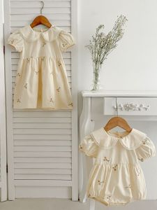 Summer New Matching Dresses Romper with Embroidery and Flowers