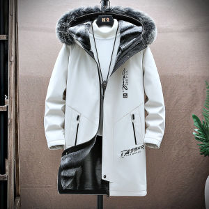 Mens Thickened down Jacket Winter Coat Warmth Stylish Brand Inner Fleece Hooded Mid-Length Outerwear Youth Fashion Trend