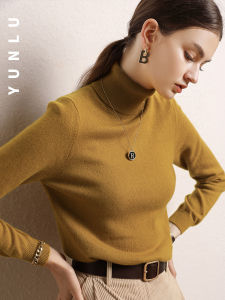 High Collar Cashmere Sweater Womens Knitted Wool Base Shirt Pure Color Overhead Autumn Winter New Style Warmth Emitting YUNLU