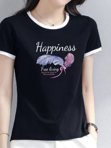 Pure Cotton Short Sleeve T-Shirt Women Summer 2024 New Casual Color Block Loose Slimming Belly Covering Anti-Aging Sports Top