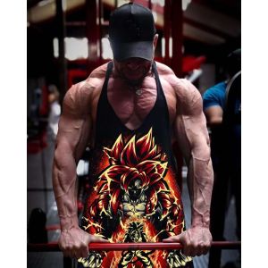 Bandai | Dragon Ball Super Saiyan Anime Printed Fitness Mens Sleeveless T-shirt Summer Breathable DBZ Peripheral Tank Top Muscle Shirt