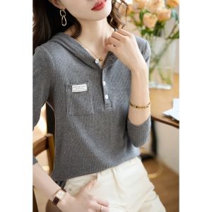 เสื้อยืดคอกลมแขนยาวผู้หญิงฤดูใบไม้ร่วง 2023 แฟชั่นลำลอง ใส่สบาย ทรงสลิมฟิต ทรงหลวม ทรงปกติ ผ้าขนสัตว์