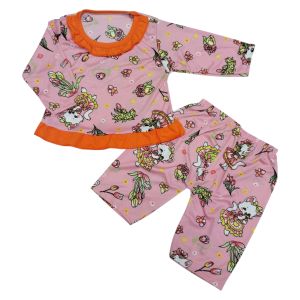 ชุดนอนเด็กผู้หญิงน่ารัก ผ้าไมโครไฟเบอร์ แขนสั้น/ยาว ลายการ์ตูน สำหรับเด็ก 6-12 เดือน