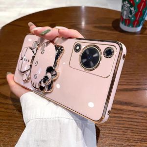 Applicable to enjoy 70 mobile phone case electroplated KT cat bracket makeup mirror enjoy 70Pro silicone soft case protective case h2607069
