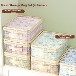 Dust-proof Four-compartment Clothes Storage Bag with Handle