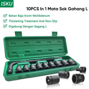 ISKU Kunci Shock Set 10pcs 8-24mm/Socket Kunci Set Motor/Socket Wrench Set Sok/mata sok 1/2 inch