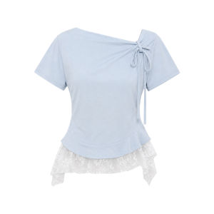 Qinglan Chuqi Lace Splicing Slim T-shirt