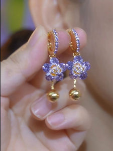 Purple Crystal Rose Earrings for Women 2024 New Arrival Popular Net Red Best Selling Full Rhinestone Zircon Ear Clip Fashion Earrings