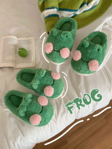 Adorable Little Frog Cotton Slippers for Couples Winter Home Bedroom Anti-Slip Warm Soft Bottom Shoes Men Women Youth Heart Moon Shoe