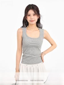 เสื้อกั๊กสายเดี่ยวสีเทา ฤดูร้อน 2025 ใหม่ สำหรับผู้หญิง ใส่ด้านนอก ใส่ด้านใน ชุดกีฬา ไม่มีแขน ชุดชั้นใน ฤดูร้อน เสื้อกั๊กแขนกุด