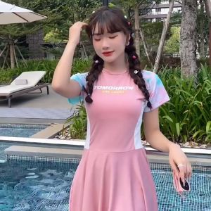 【Mermaid swimsuit】Ready made stocks swimming suit for women  Korean ins swimming suit women Appear thin Sporty wind Dress  Swimwear 泳衣 skirt swimsuit Conservative Beach swimming suit women plus size Short sleeved swimsuit 泳衣女装 bikini women