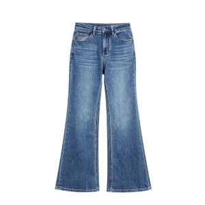Simplified Design Straight Leg Flared Denim Pants Blue