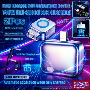 Aitemay 2Pcs 140W Type-C Smart Auto Stop Charging Separator Fast Charger Phone Adapter Physical Full Charge Disconnector Automatically Cuts Power Ejects Phone