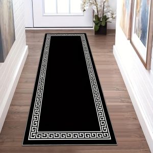VIKAMA Black European-Style Striped Corridor Mat Machine Washable Living Room And Bedroom Floor Mat Home Decoration