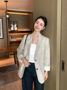 Maven Lin Linen Suit Women Loose Casual High-End Feel Outerwear Small Western Style Long Sleeve Flat Collar Regular Length