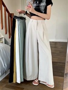 Thai Style Flare Womens High Waisted Wide Leg Pants Vintage Retro