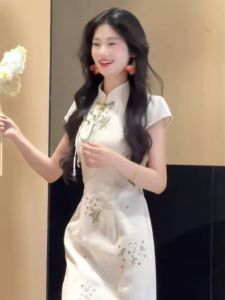 New Chinese Style Gentle Print Dress Summer Fashionable Traditional Qipao Short Sleeve Womens Dress Soft Fabric Non-fading