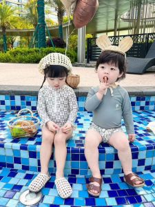 Sun Protection Sibling Matching Thermal Swimwear Short Sleeve Long Sleeve One Piece Green Childrens Swimsuit for Boys And Girls