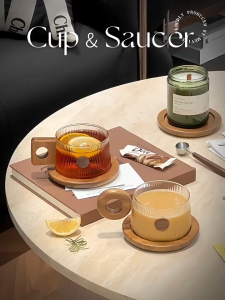 Special handle coffee cup glass cup saucer design