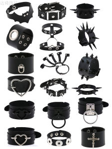 Punk Multi-Layered Skull Buckle Gothic Black Leather Bracelet Street Dance Couple Bracelets Aggressive Style Fashion Jewelry