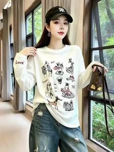 Lazy Style Fashion Cartoon Sun Protection Long Sleeve T-Shirt Summer Loose