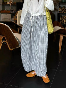 Comfortable Plaid Half Skirt French Vintage Style Womens Summer Loose Natural Feeling Simple Stylish Korean Version Commute