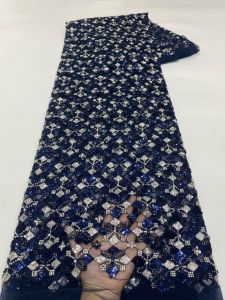 Nigerian Heavy Handmade Beaded Tulle Lace Fabric African Luxury Sequins And Pearls Net Lace Fabric For Bridal Wedding AT2886