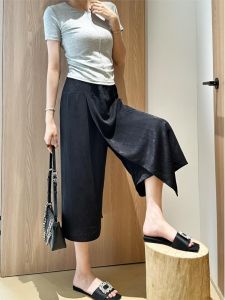 กระโปรงยาวผ้าไหมบางสไตล์จีนใหม่สำหรับผู้หญิง ทรงหลวม ขาบาน ฤดูร้อน กระโปรงสั้นทรงเอ ทรงเข้ารูป แฟชั่นไซส์ใหญ่