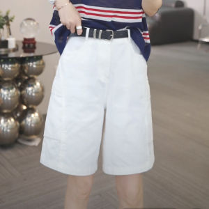 Shalldoer | White Work-style High-waist Loose Wide-leg Five-minute Jeans Shorts