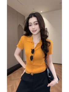 YUEZHONGWEI | Áo Thun Polo Phong Cách Ôm Slim Fit Màu Cam