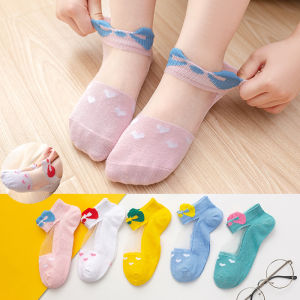 Girls Crystal Glass Stockings Summer Pure Cotton Childrens Ultra-Thin Breathable Ankle Socks Baby Girl Ice Silk Socks Princess